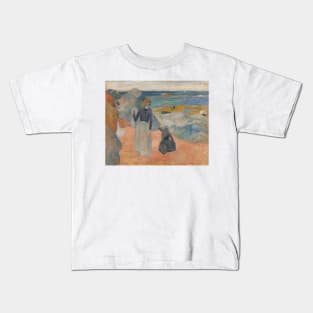 On the Beach in Brittany by Paul Gauguin Kids T-Shirt